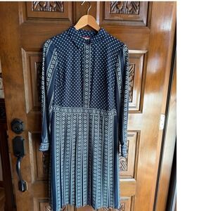 Boden Navy and White Long Sleeve Dress
